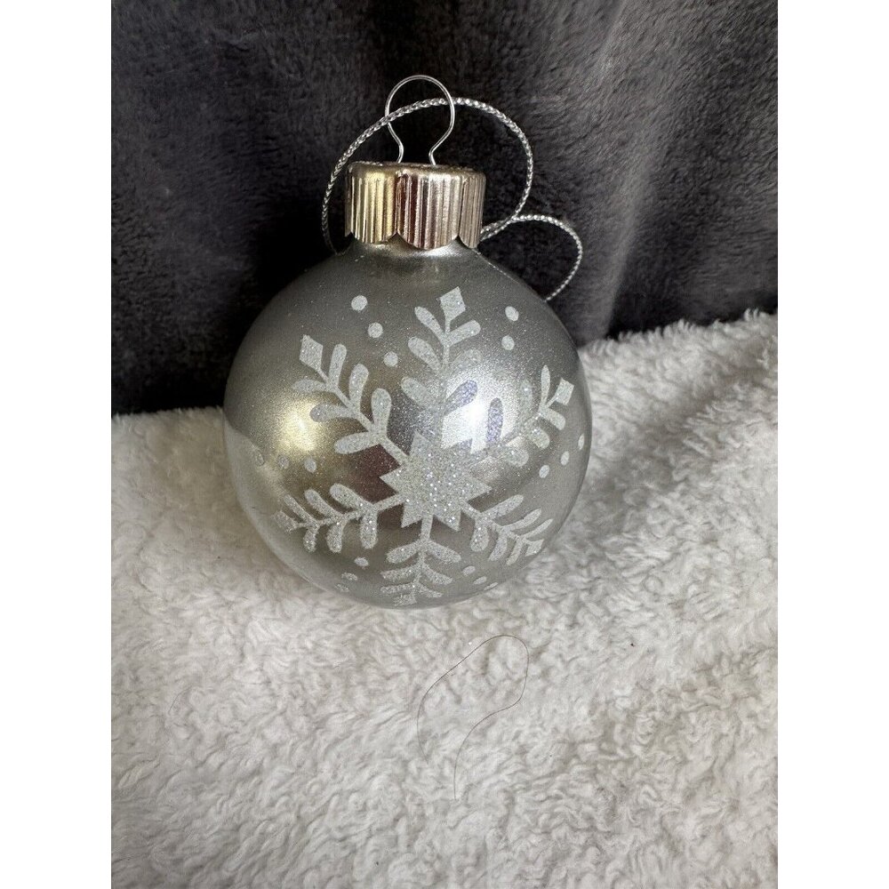 Vintage West Germany Silver Snowflake‎ Glitter Christmas Glass Ornament- READ